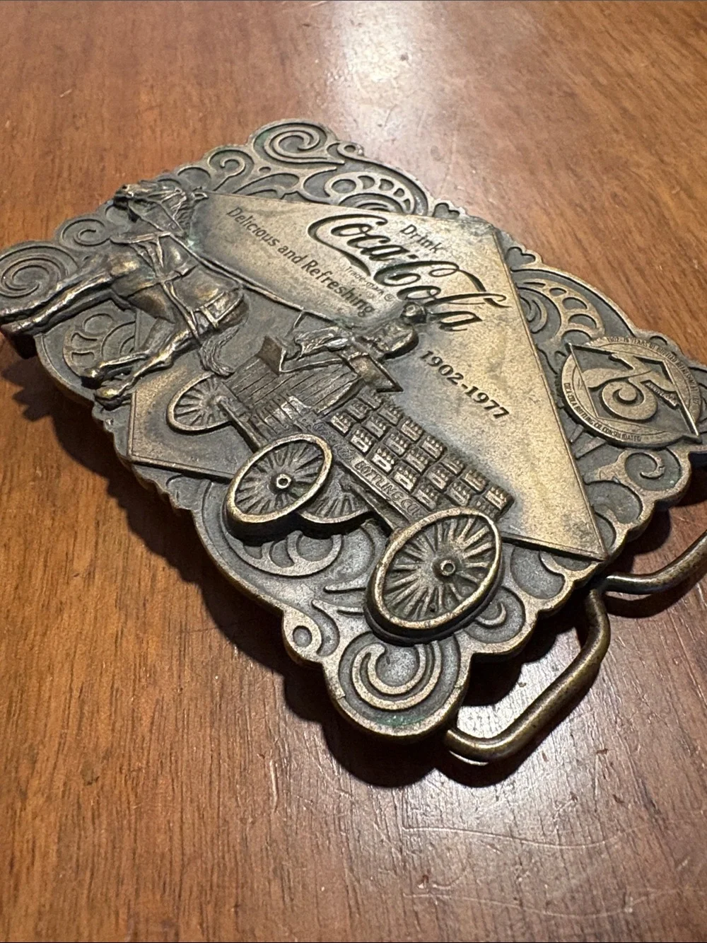 Vintage 1976 Bergamot Brass Coca-Cola 75th anniversary solid brass belt buckle